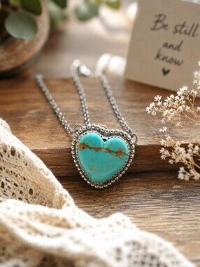 Sterling Silver Turquoise Heart Pendant Necklace | Genuine Turquoise | Southwest